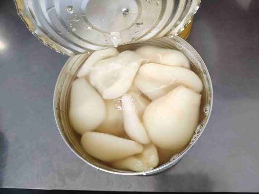 Processo de conservação xarope pera enlatada metade 100% fresco sabor natural