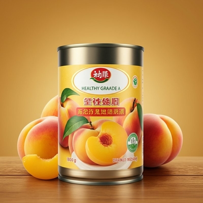 Saúde Grau A Pêssegos amarelos enlatados Frutas em xarope leve 1800g Peso drenado