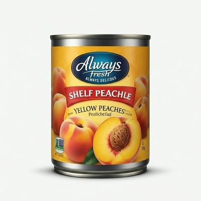 Sempre fresco, sempre delicioso, em prateleira, estável, em lata, pêssego de frutas amarelas