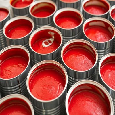 Extrato de tomate enlatado não-OGM em latas para produção