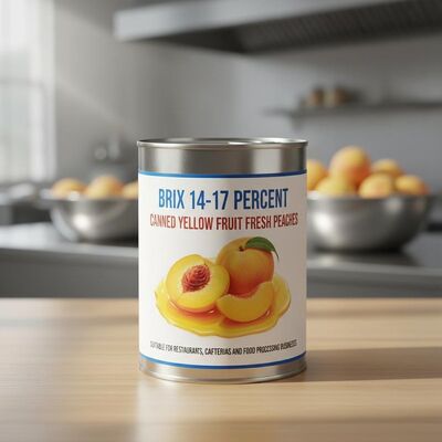 Brix 14-17 por cento Frutas amarelas enlatadas Pêssegos frescos Adequados para restaurantes Cafés e empresas de transformação de alimentos